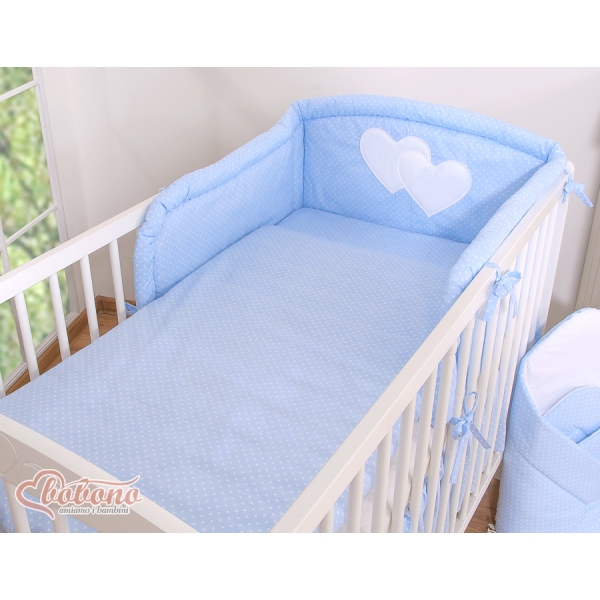 Universele Bedbumper voor Kinderbed - Harten Blauw Polkaprikker