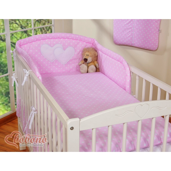 Universele Bedbumper voor Kinderbed - Harten Roze Polkaprikker