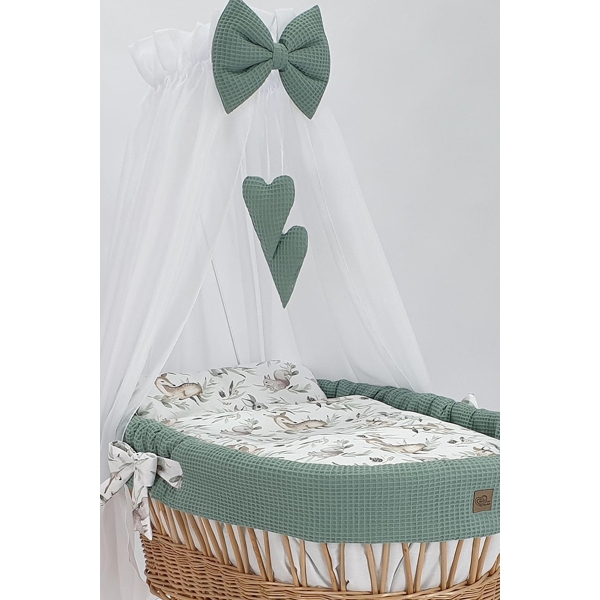 Rotan Baby Wiegje Natuurlijke Kleur Beddengoedset Khaki Wafel