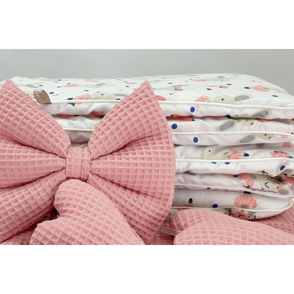 Rotan Baby Wiegje met Textiel Poederroze Volledige Set