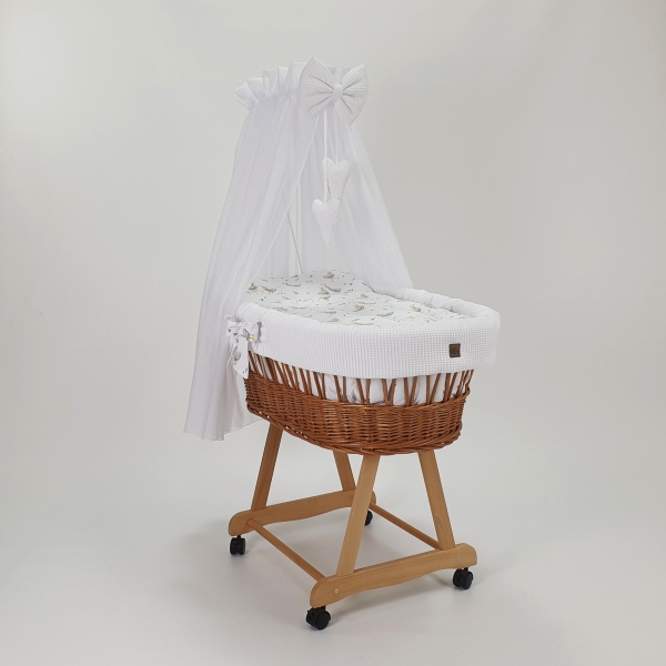 Wiegbekleding voor zeer grote rotan wieg XXL - Witte Wiegset met Hemel