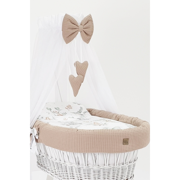 Witte Rotan Baby Wieg met komplet Textiel Beige Wafel