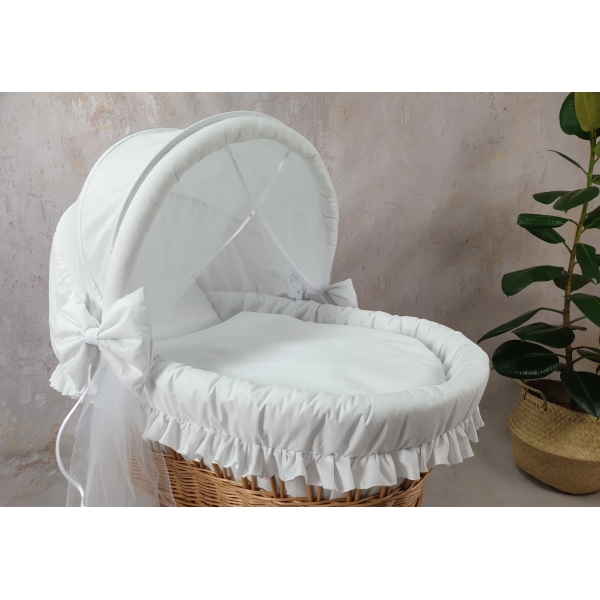 Witte wiegbekleding XL voor grote rotan wieg met vouwkap